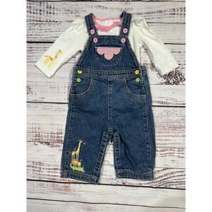 Vintage Gymboree Girls 6-12M Denim Overalls Bodysuit Set Embroidery